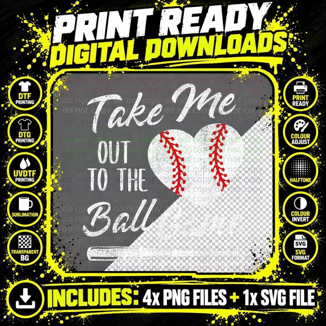 Take Me Out to Ball Game Baseball Heart Cute Mors Day Png SVG Digital Bundle