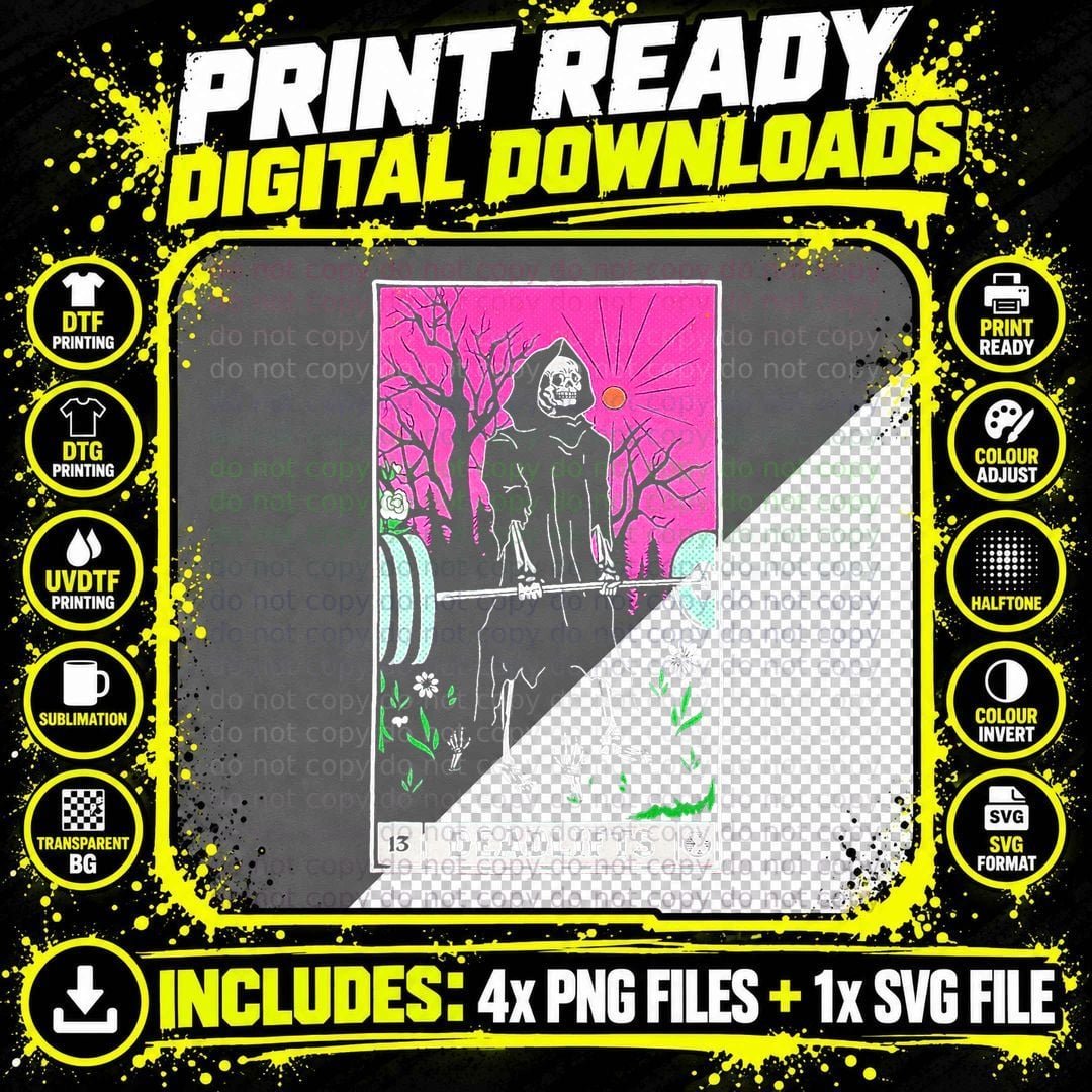 Tarot Card Funny Gym Deadlifts Workout Occult Reading Png SVG Digital Bundle