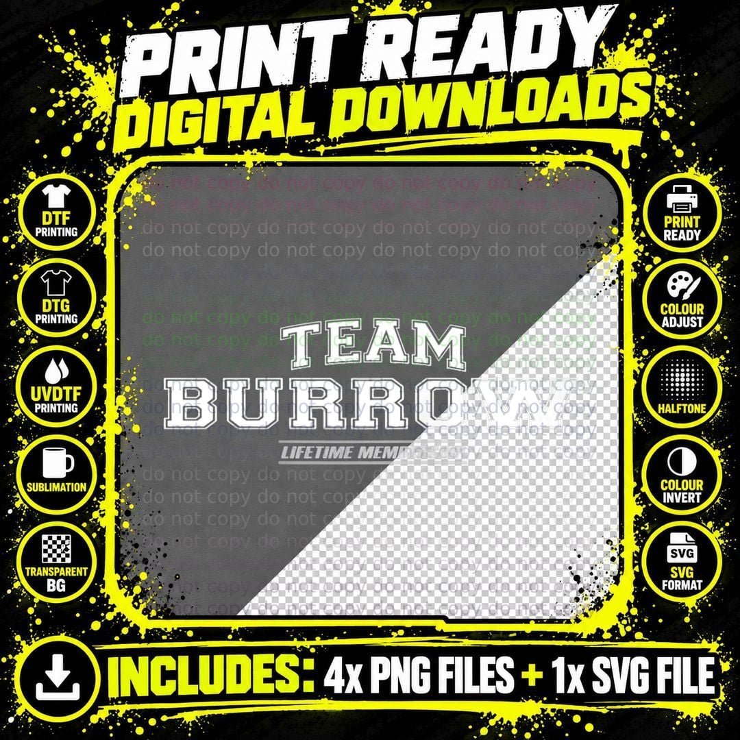 Team Burrow Proud Family Surname, Last Name Raglan Png SVG Digital Bundle