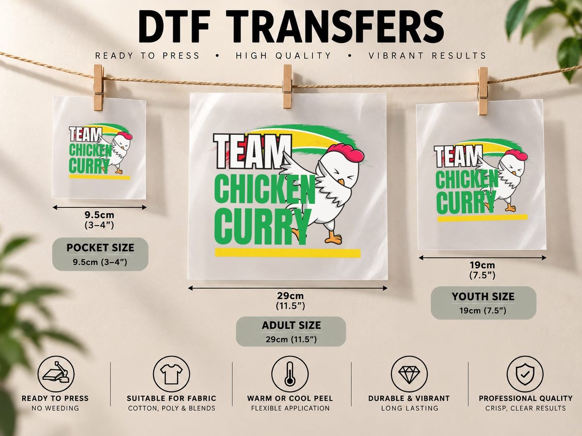 Team Chicken Curry - Guyana and Trinidad Patriotic Cricket DTF Transfer Iron On