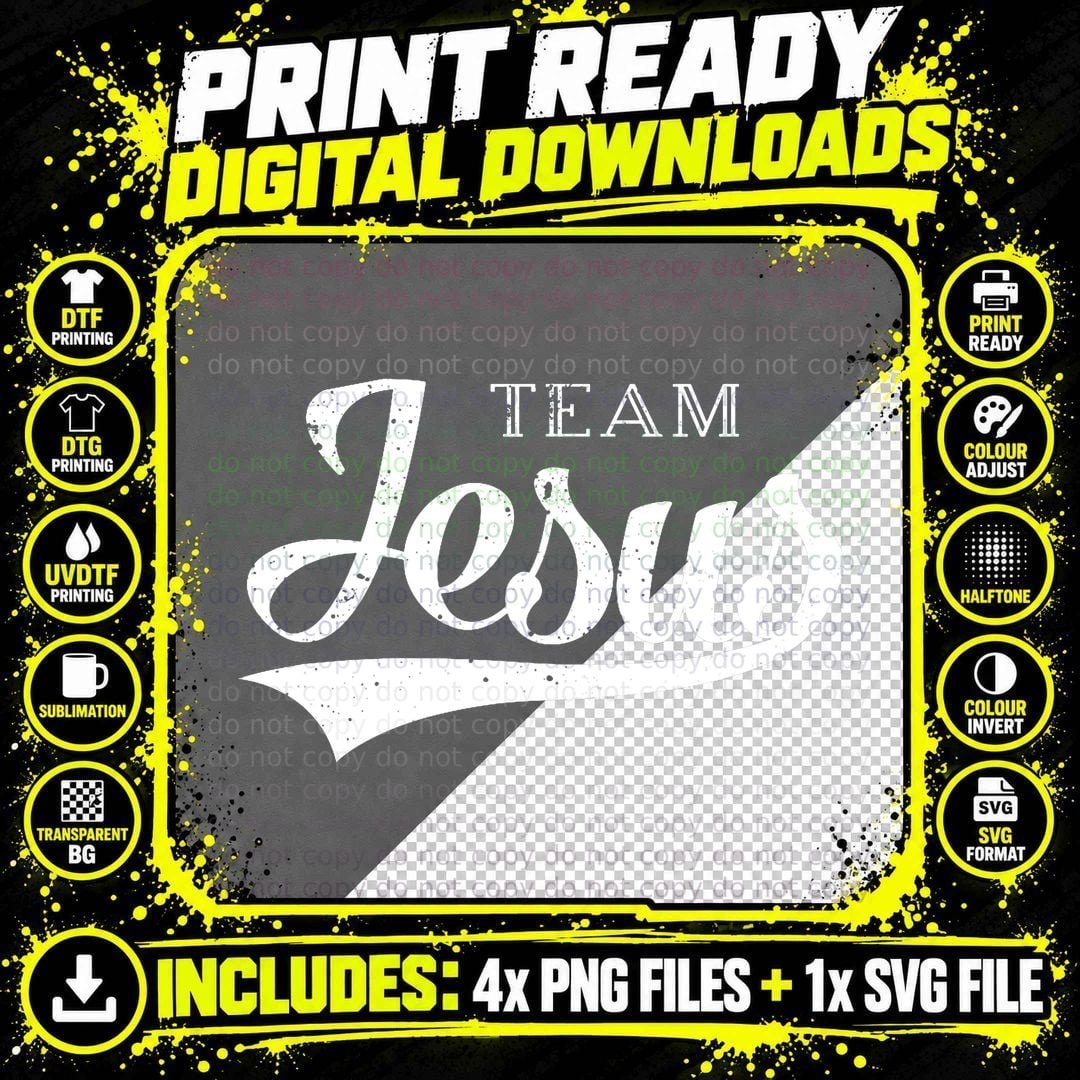 Team Jesus - Retro Baseball Jersey Style T-Shirt Png SVG Digital Bundle