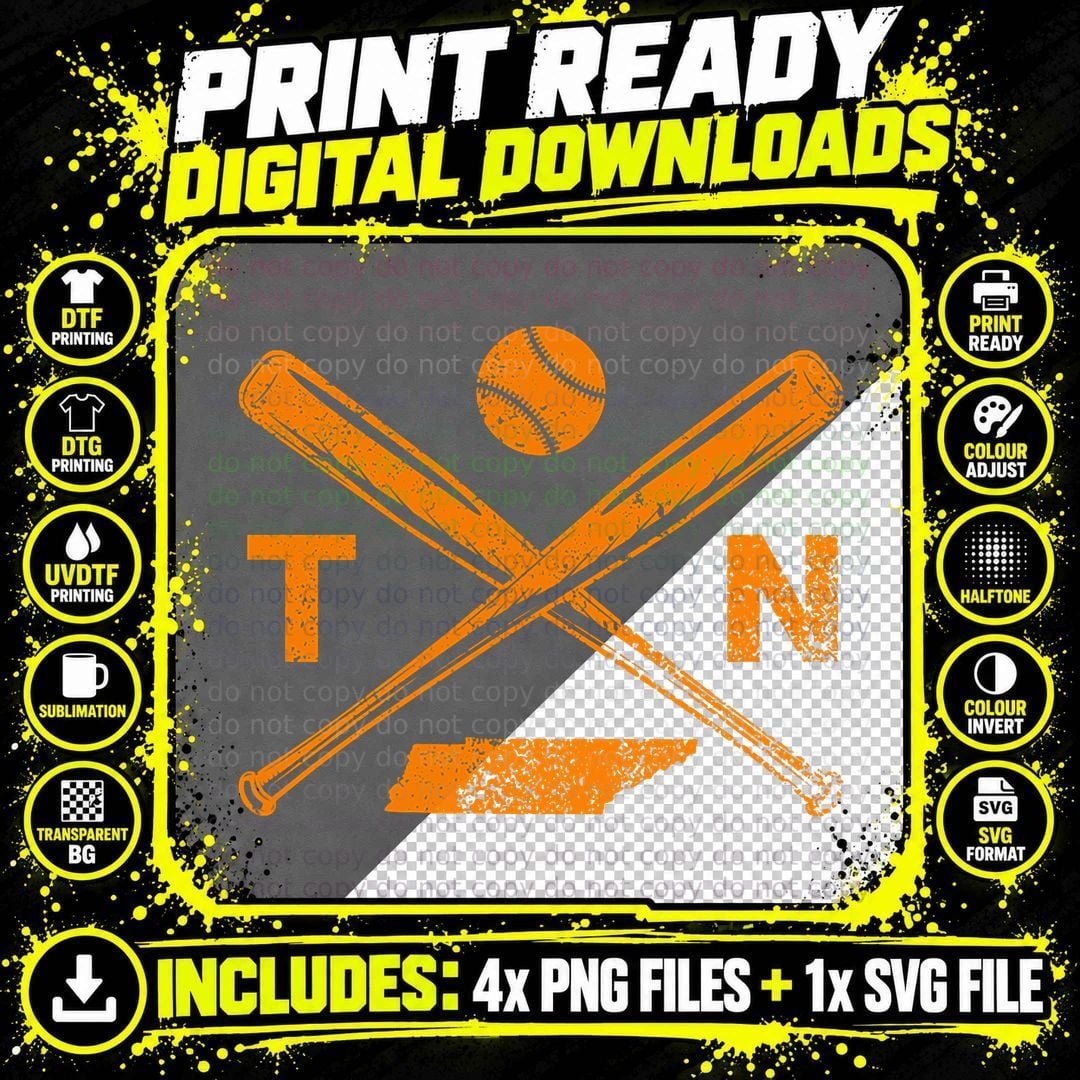 Tennessee Baseball Bats & Ball Baseball Player T-Shirt Png SVG Digital Bundle