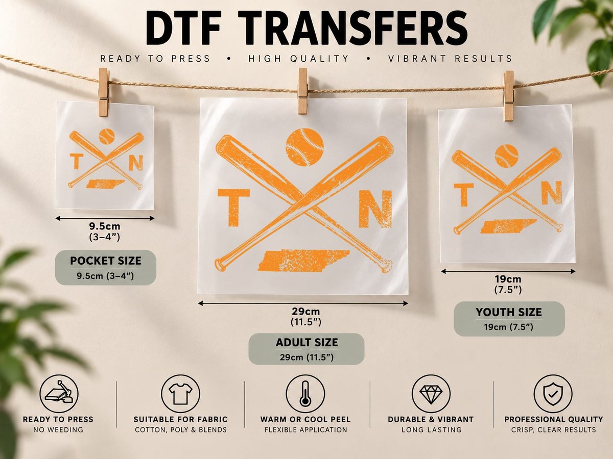 Tennessee Baseball Bats & Ball Baseball Player DTF Transfer Iron On