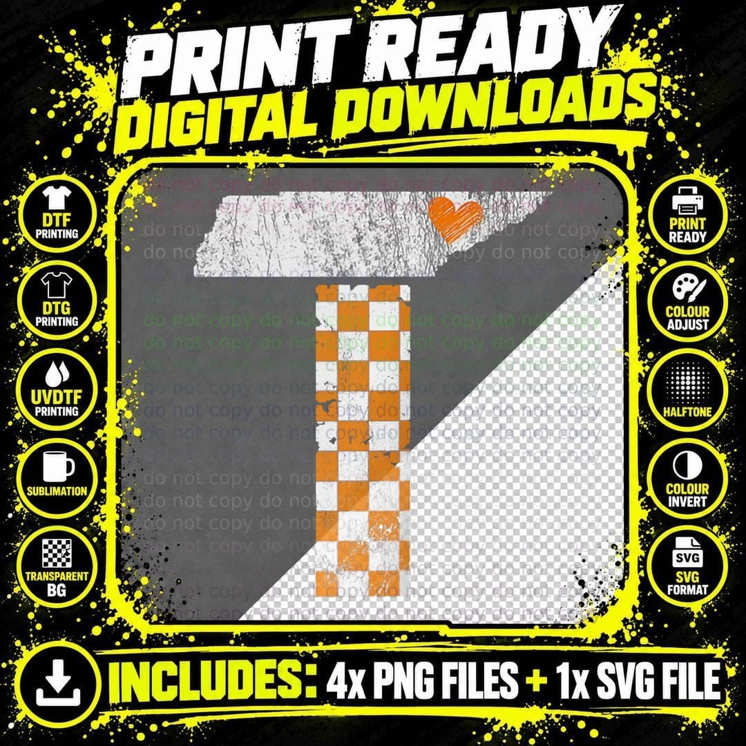Tennessee Flag Vintage Football Fan Orange and White Png SVG Digital Bundle