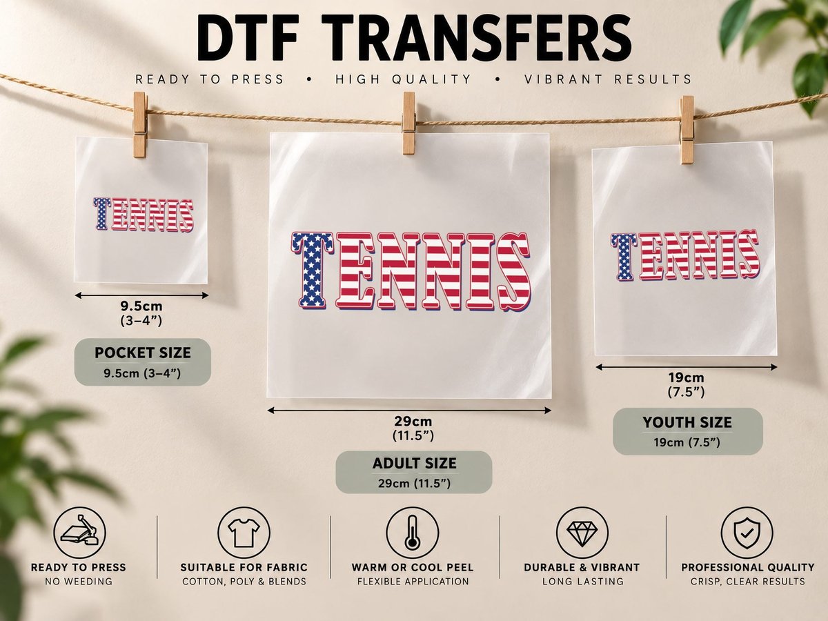 Tennis American Flag - Tennis DTF Transfer Iron On