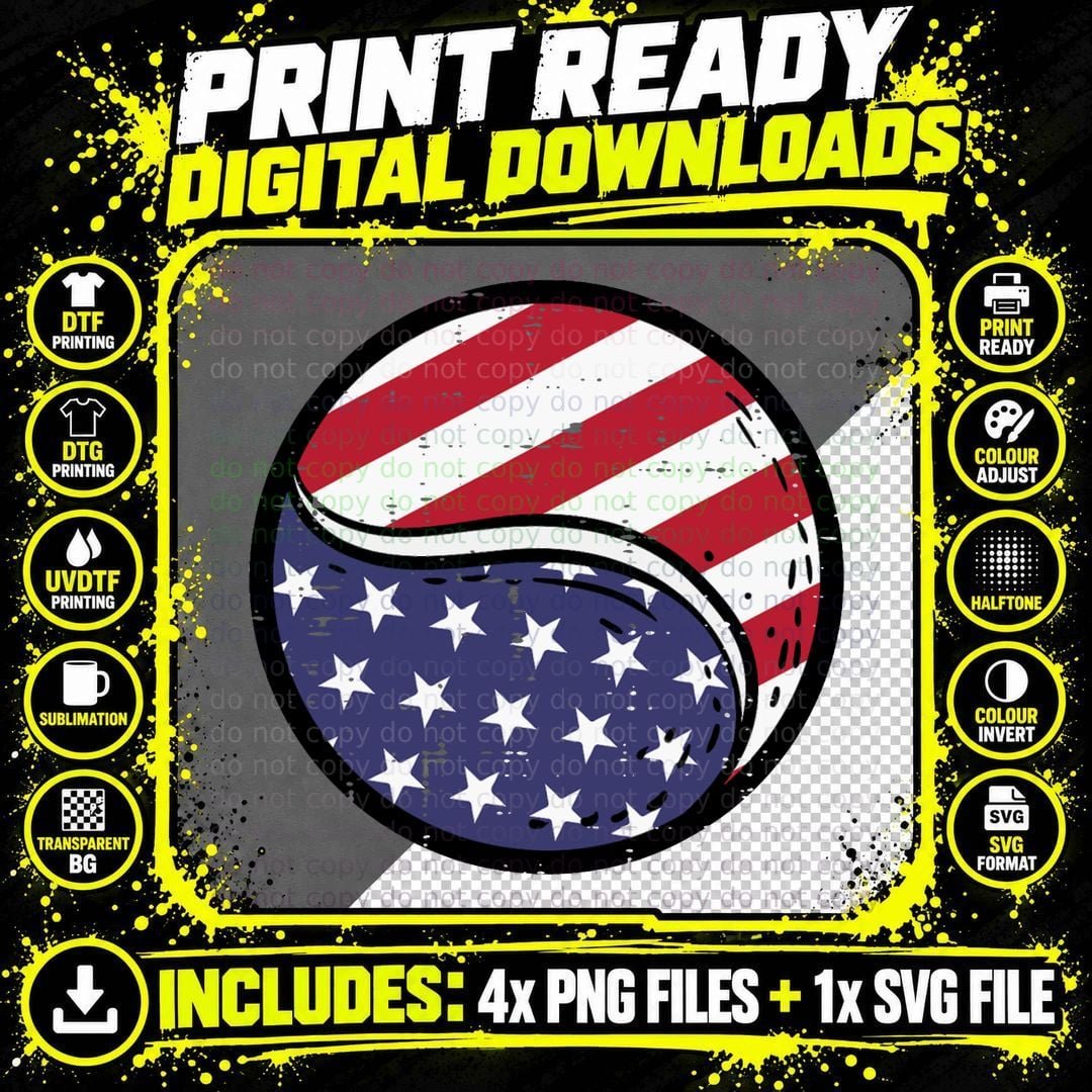 Tennis Ball Fourth July 4th Sports Patriotic Men Women Png SVG Digital Bundle
