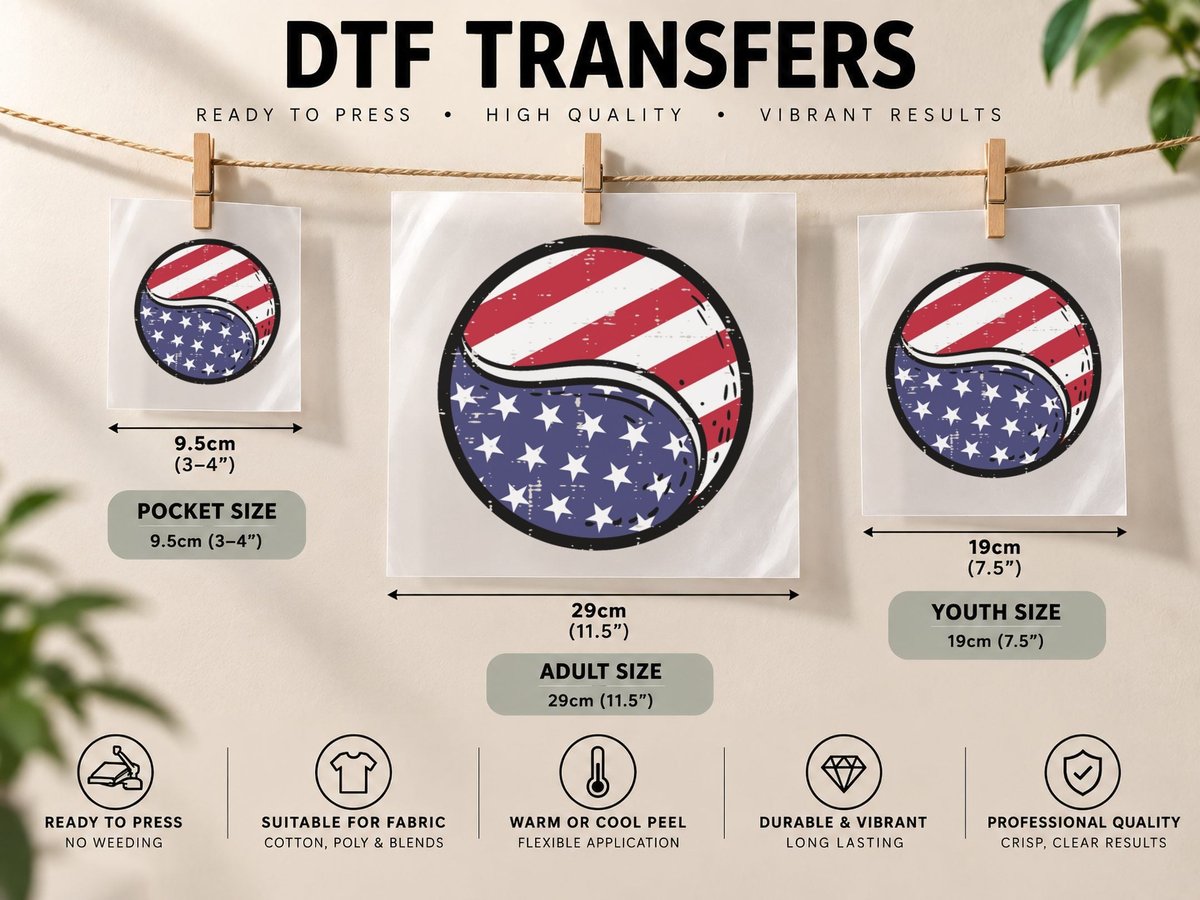 Tennis Ball Fourth July 4th Sports Patriotic Men Women Kids DTF Transfer Iron On