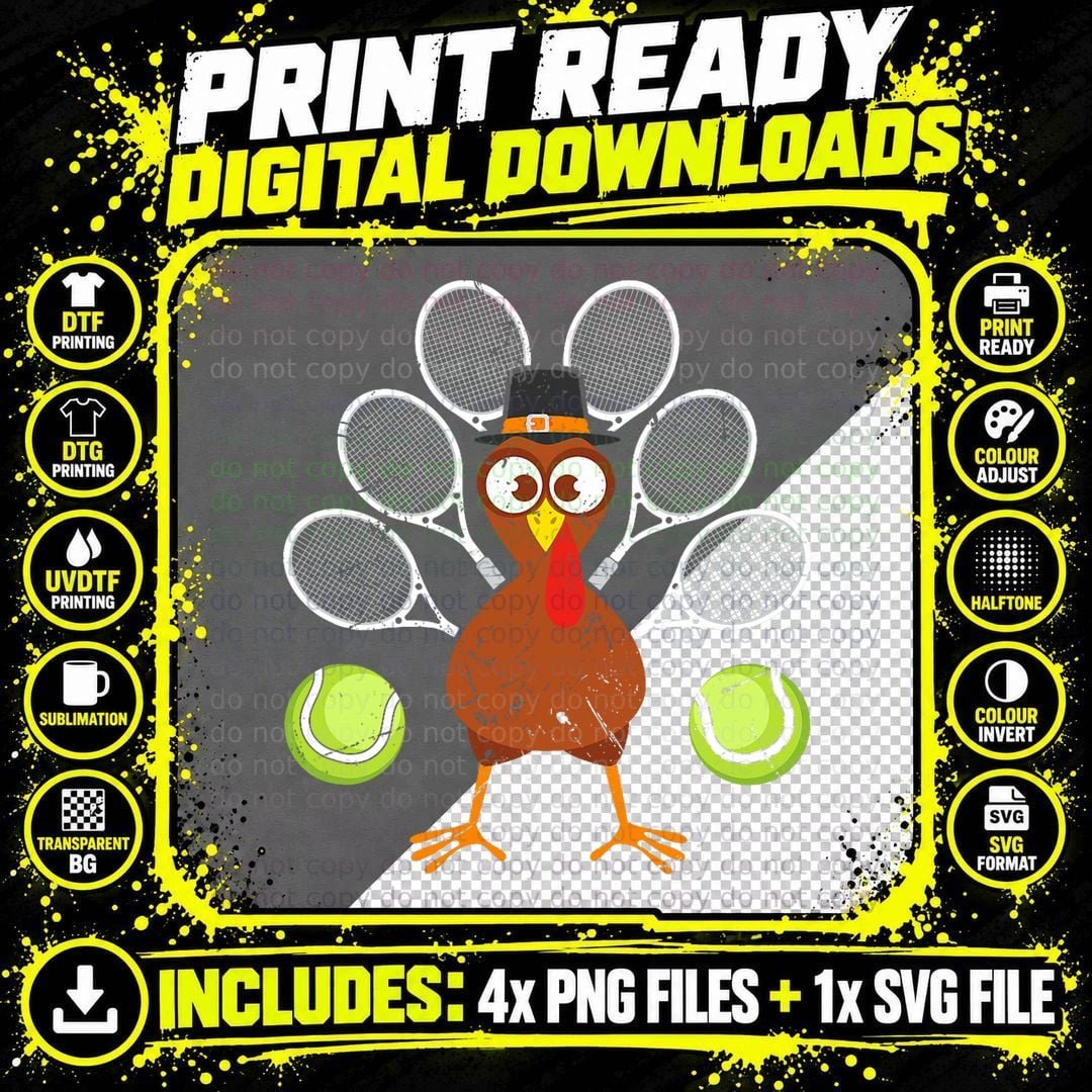 Tennis Racket Turkey Thanksgiving T-Shirt Png SVG Digital Bundle