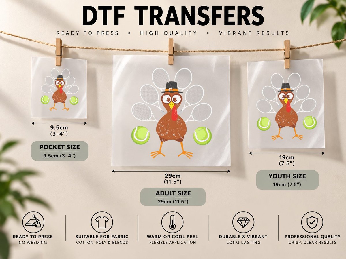 Tennis Racket Turkey Thanksgiving DTF Transfer Iron On