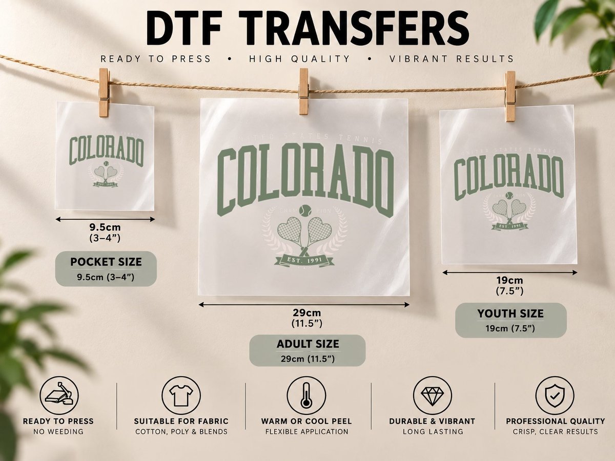 Tennis Racket and Ball Love College Typography Colorado DTF Transfer Iron On