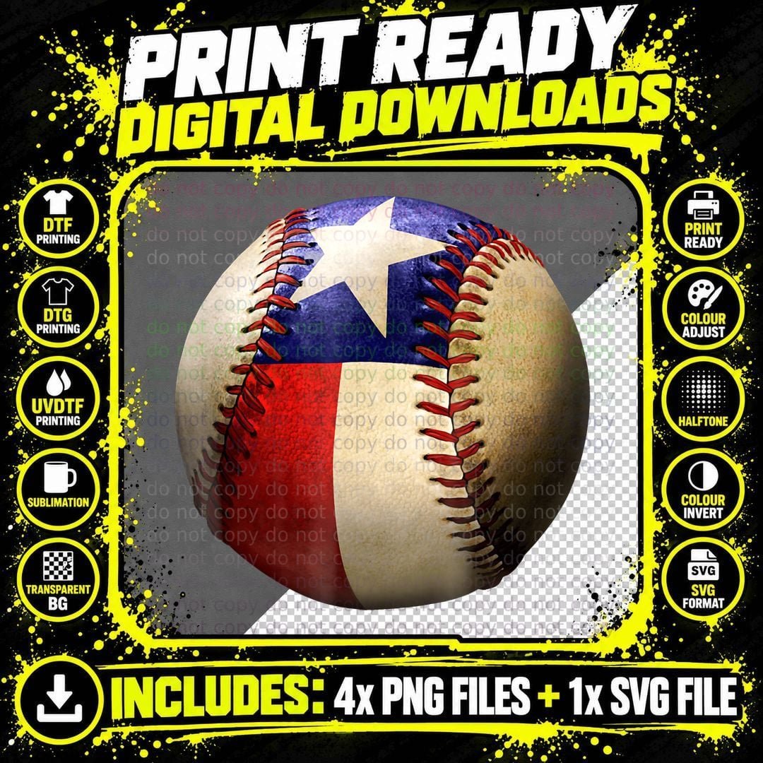 Texas Flag Baseball T T-Shirt Png SVG Digital Bundle