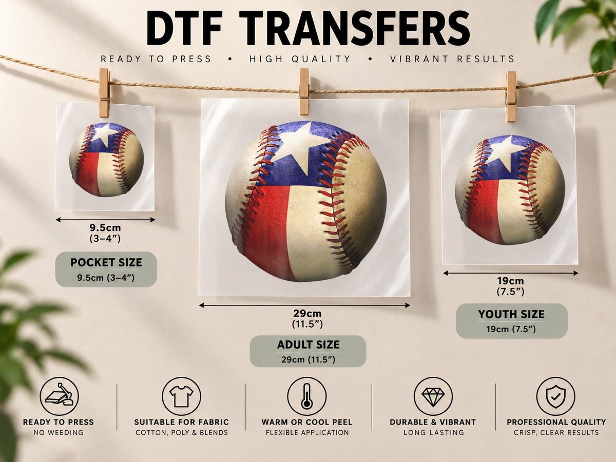 Texas Flag Baseball T DTF Transfer Iron On