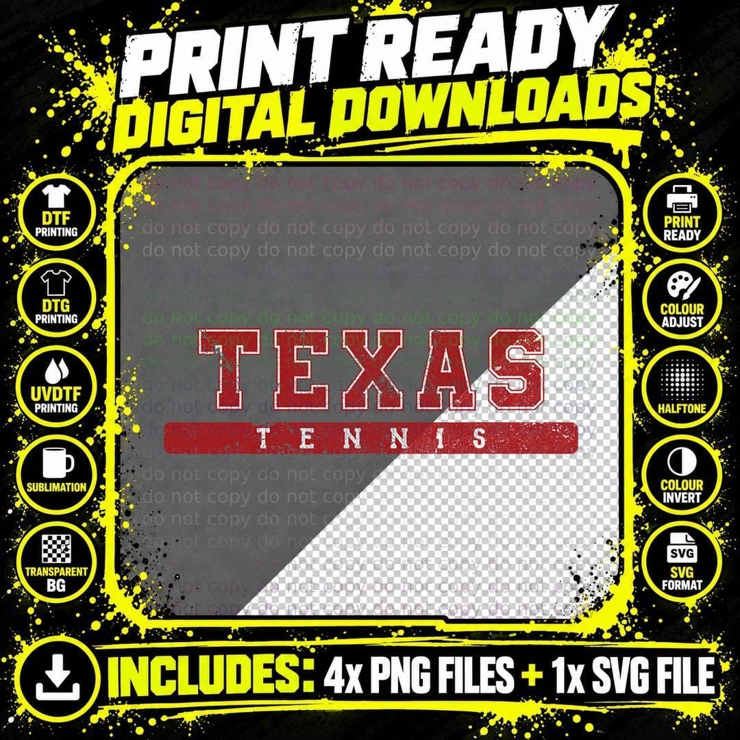 Texas Tennis Red Vintage Text T-Shirt Png SVG Digital Bundle
