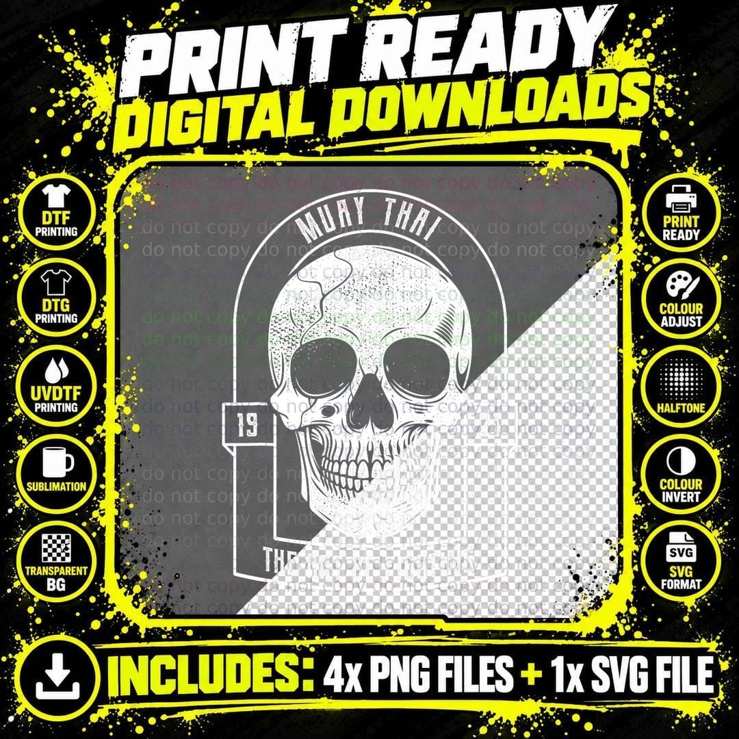 Thai Boxing Muay Thai Skull T-Shirt Png SVG Digital Bundle