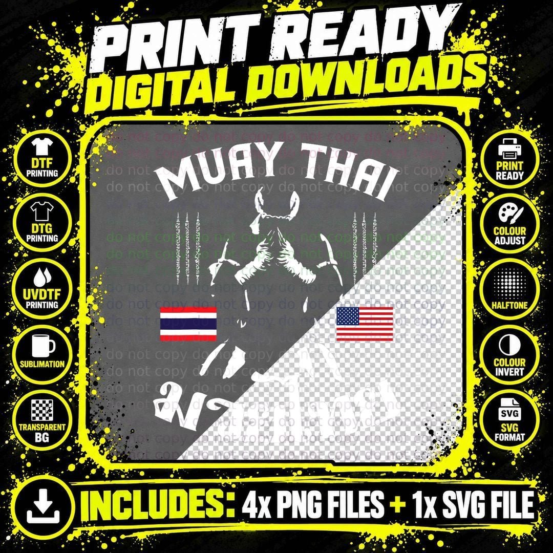 Thailand American Flag Muay Thai Thai Boxing T-Shirt Png SVG Digital Bundle