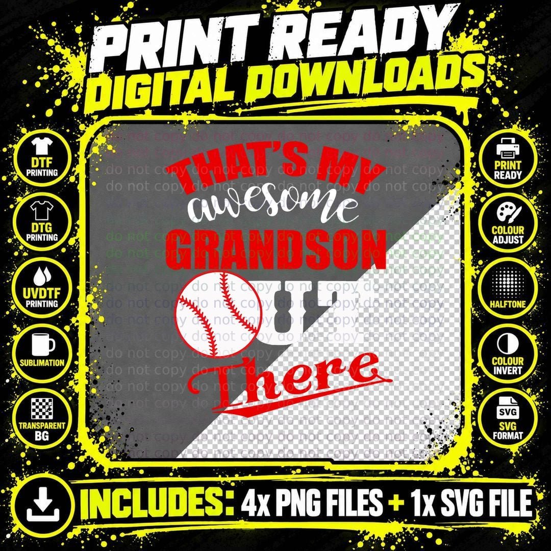 That's My Awesome Grandson Out There Baseball T-Shirt Png SVG Digital Bundle