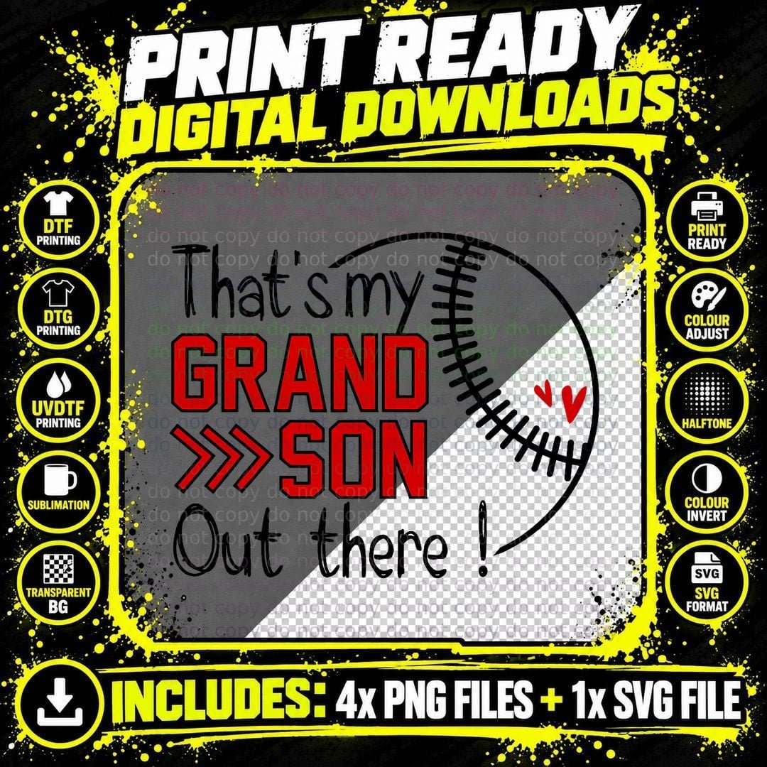That's My Grandson Out There Baseball T-Shirt Png SVG Digital Bundle