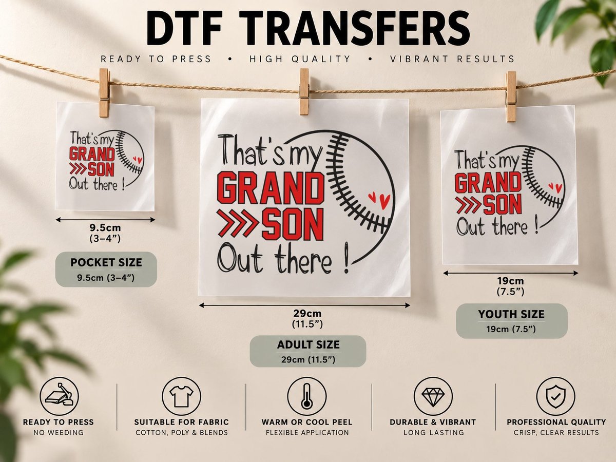 That's My Grandson Out There Baseball DTF Transfer Iron On