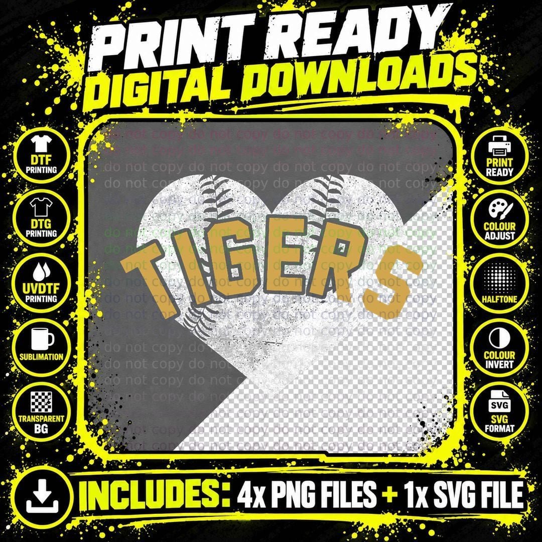 Tigers Baseball Softball High School Team Mascot Mom Png SVG Digital Bundle