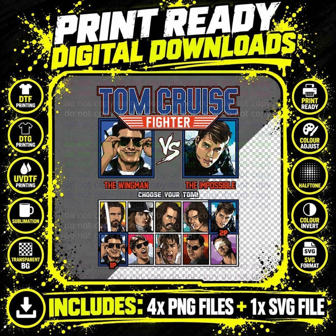 Tom Cruise Fighter - Topgun vs Mission Impossible T-Shirt Png SVG Digital Bundle
