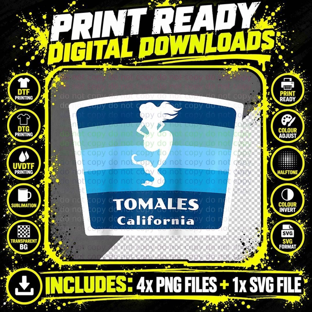 Tomales California CA Swimming Mermaid Vacation Souvenir Png SVG Digital Bundle