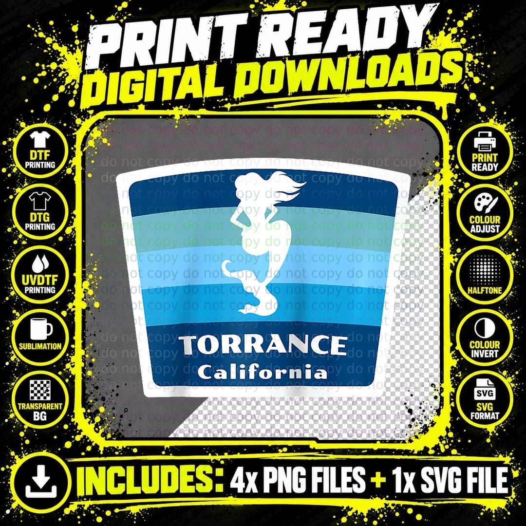 Torrance California CA Swimming Mermaid Vacation Png SVG Digital Bundle