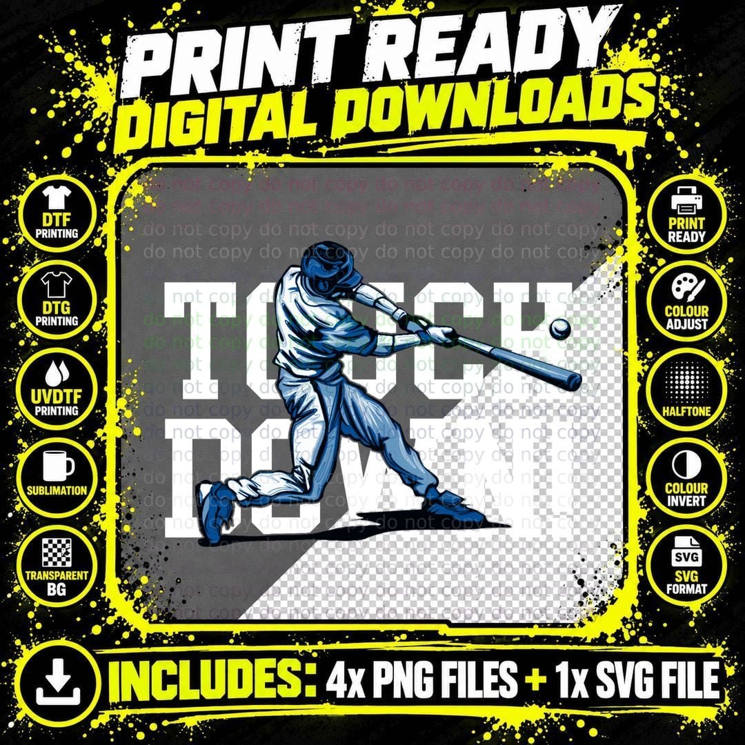 Touch Down Shirt, Ballpark Aesthetic, Outfield Energy Png SVG Digital Bundle