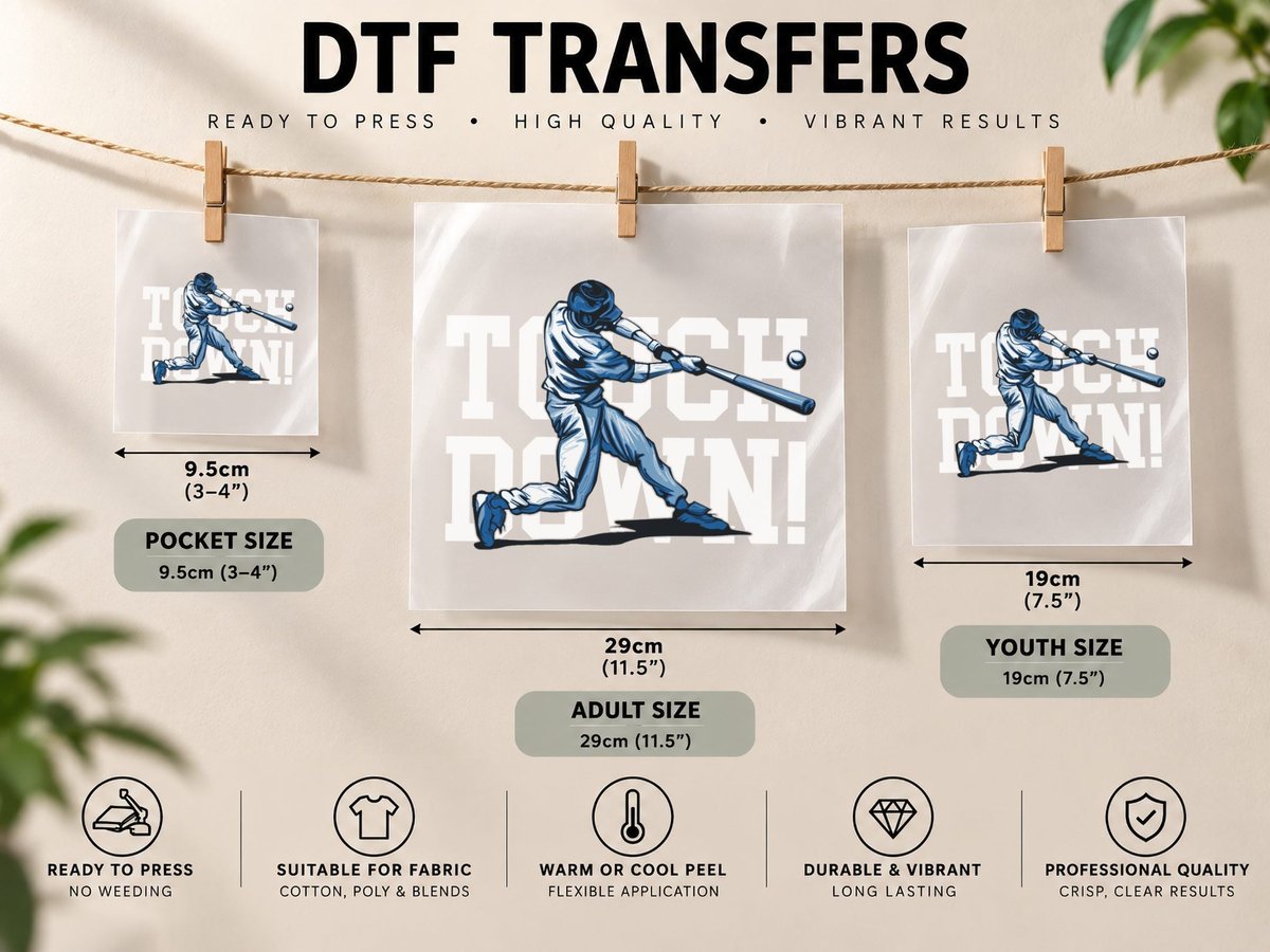 Touch Down, Ballpark Aesthetic, Outfield Energy, Game Day DTF Transfer Iron On