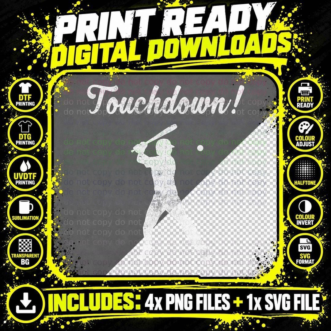 Touchdown Vintage Retro Baseball Player Sports Lover Png SVG Digital Bundle