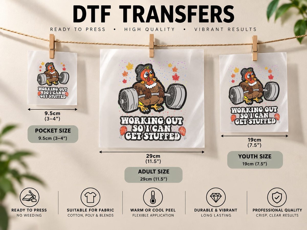 Turkey Lifting Weights Thanksgiving Day Gym Fitness Workout DTF Transfer Iron On