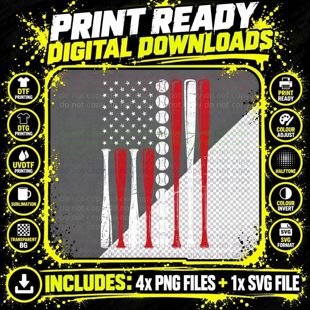 US American Flag Vintage Baseball Flag 4th of July Png SVG Digital Bundle