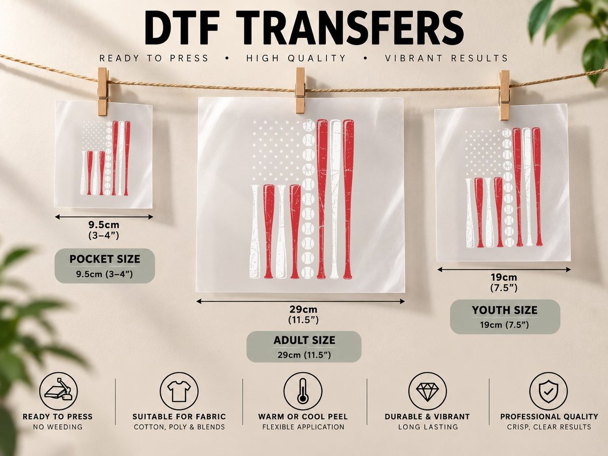 US American Flag Vintage Baseball Flag 4th of July DTF Transfer Iron On