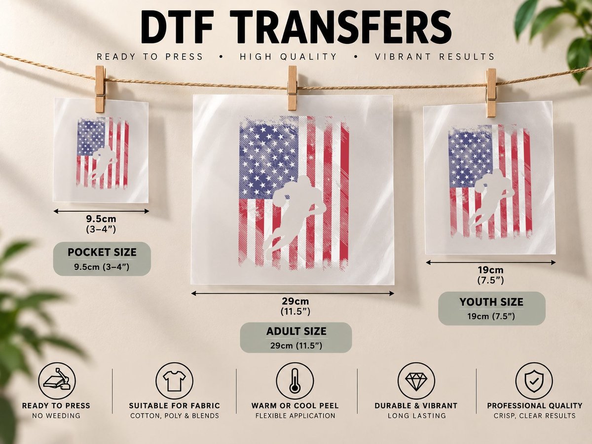 US Flag American Football Player Vintage Patriotic Men DTF Transfer Iron On