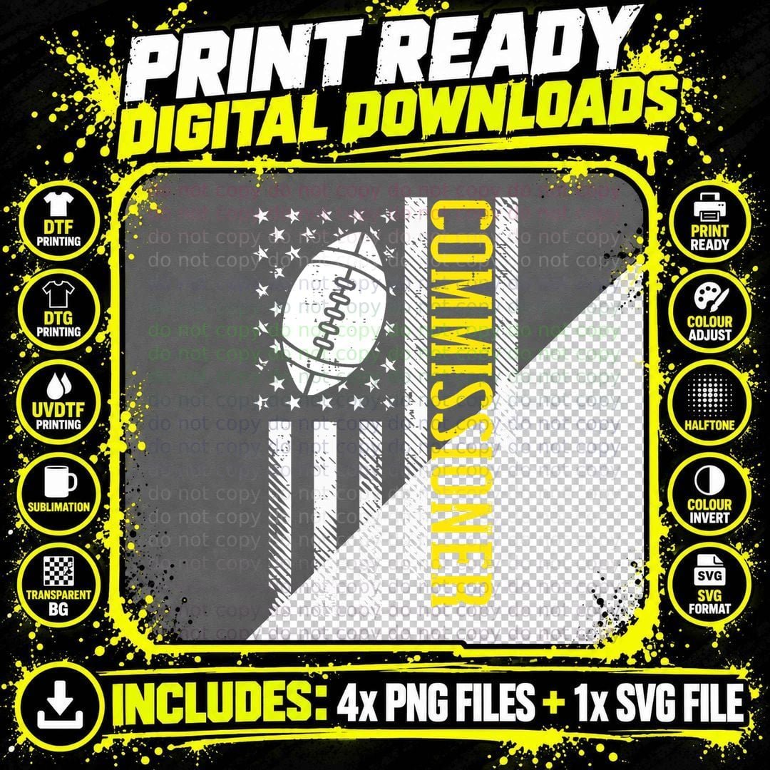 US Flag Fantasy Football Commissioner Commish FFL Png SVG Digital Bundle
