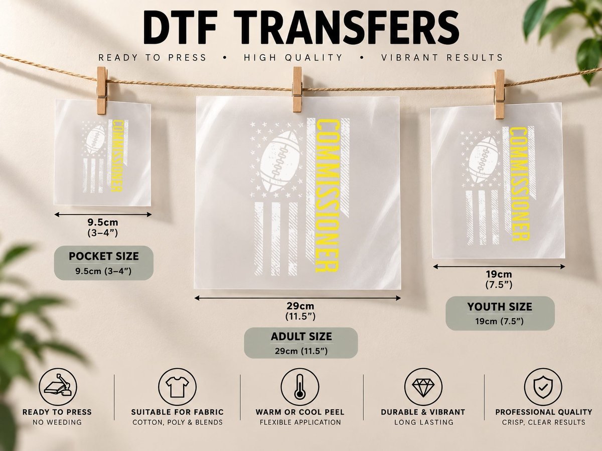 US Flag Fantasy Football Commissioner Commish FFL Patriotic DTF Transfer Iron On