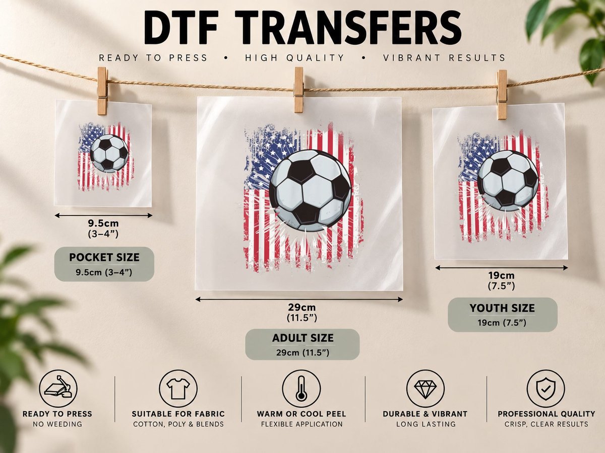 USA American Flag Vintage Soccer 4th of July Patriotic Boys DTF Transfer Iron On