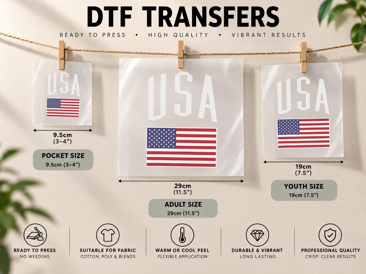 USA Flag America Pocket Football Soccer Fan Men Women Kids DTF Transfer Iron On