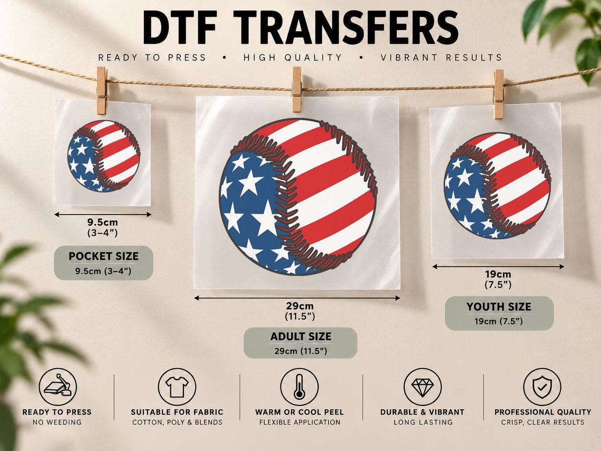 USA Flag Baseball Ball Sport Lover Gifts Idea Unisex DTF Transfer Iron On