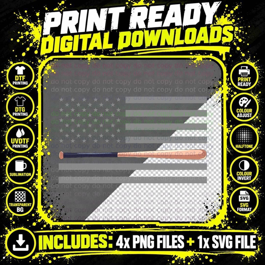 USA Flag Baseball Bat - American Flag Baseball T-Shirt Png SVG Digital Bundle