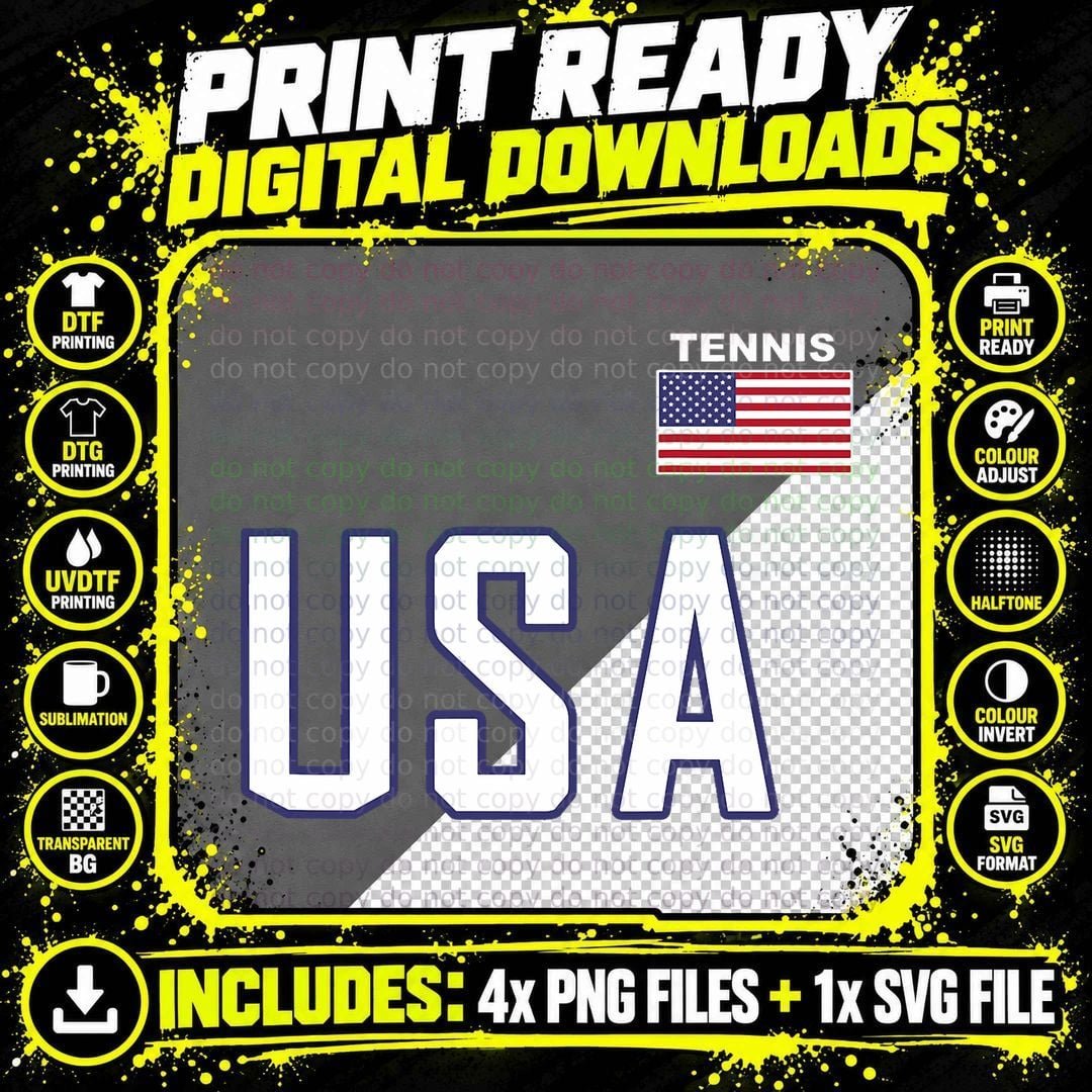 USA Flag Tennis Team Cool Player Equipment Men Women Png SVG Digital Bundle