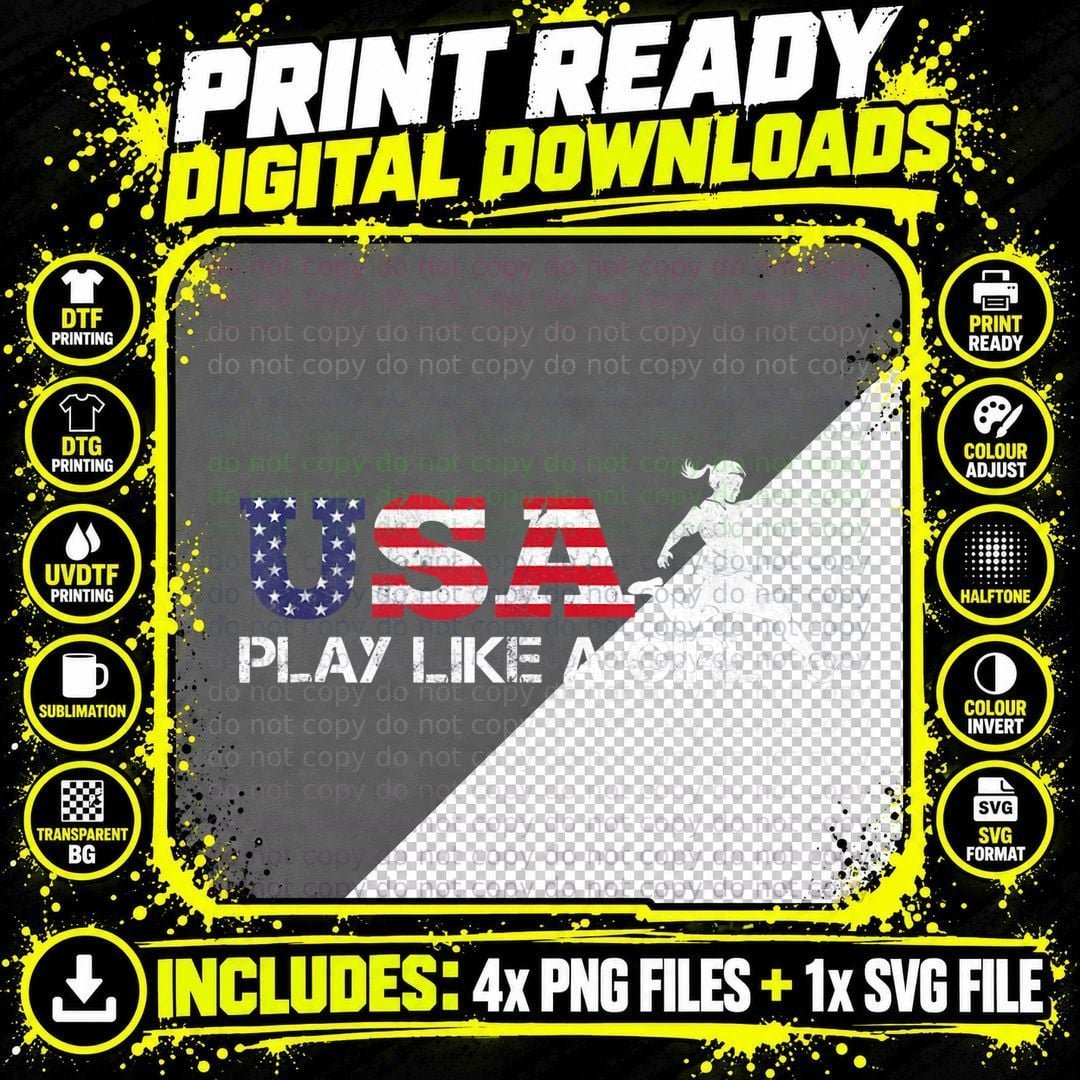 USA Play Like a Girl USA Soccer Flag 4th July Gift Tank Png SVG Digital Bundle
