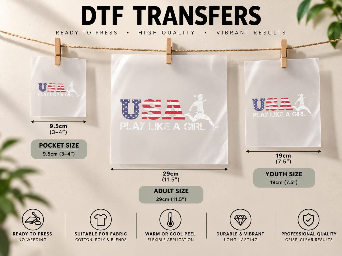 USA Play Like a Girl USA Soccer Flag 4th July Gift DTF Transfer Iron On