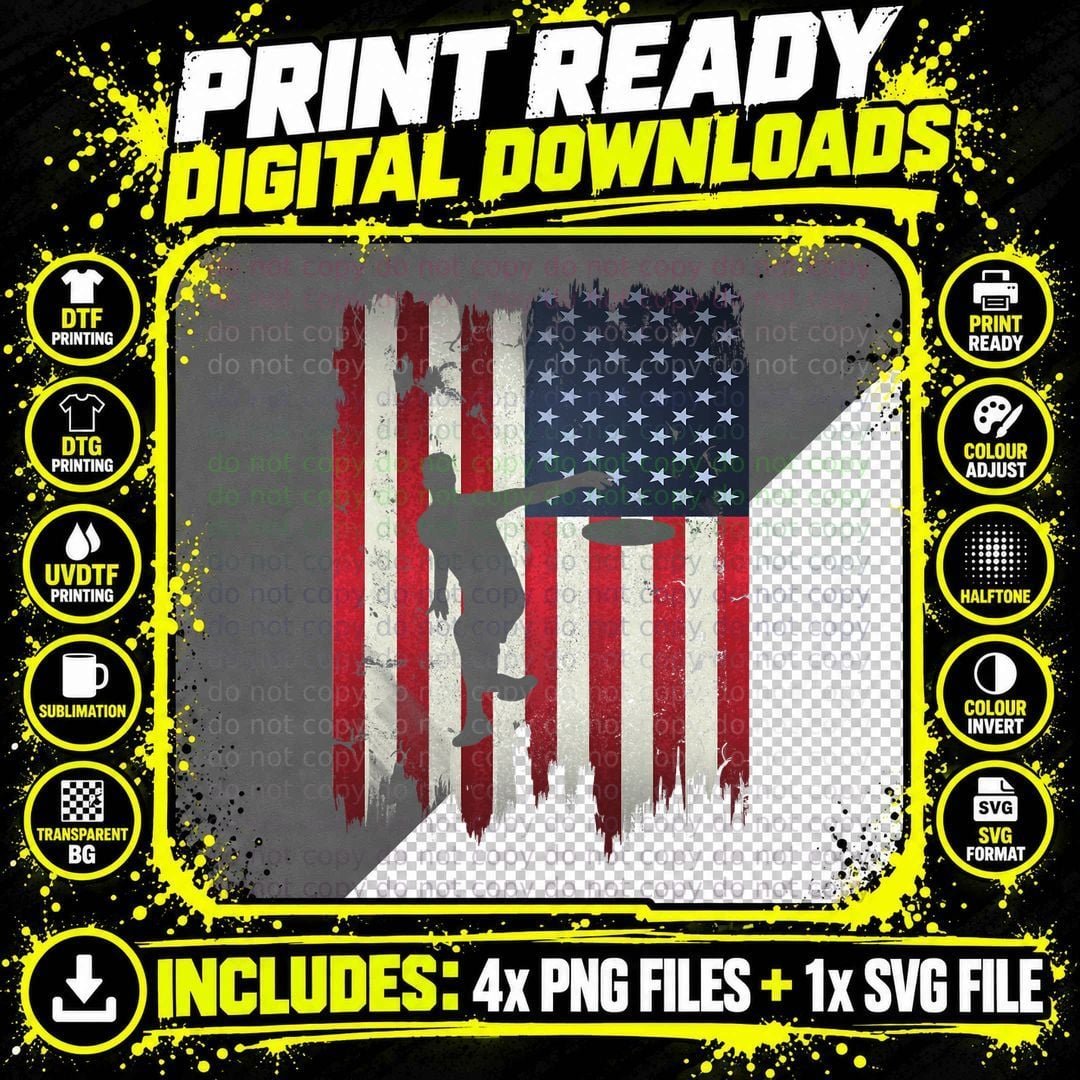 Ultimate Frisbee Disc Golf USA American Flag 4th of July Png SVG Digital Bundle