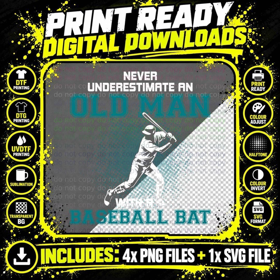 Underestimate an Oldman with a Baseball Bat Shirt Png SVG Digital Bundle