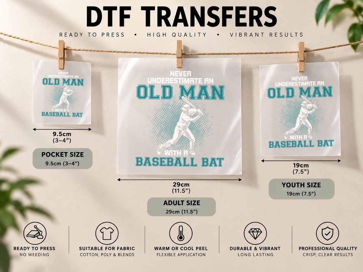 Underestimate an Oldman with a Baseball Bat DTF Transfer Iron On