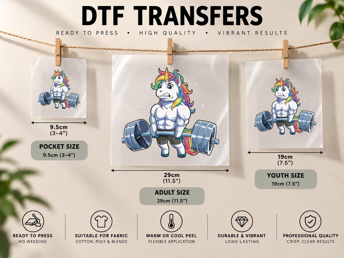 Unicorn Weightlifting T Fitness Gym Deadlift Rainbow Gifts DTF Transfer Iron On