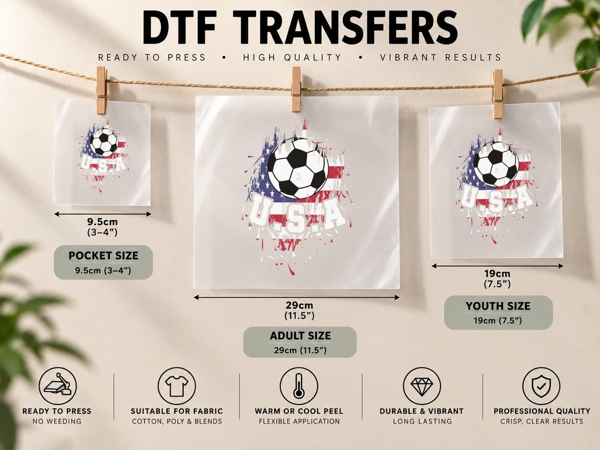 United States Soccer American Football USA Futbol DTF Transfer Iron On