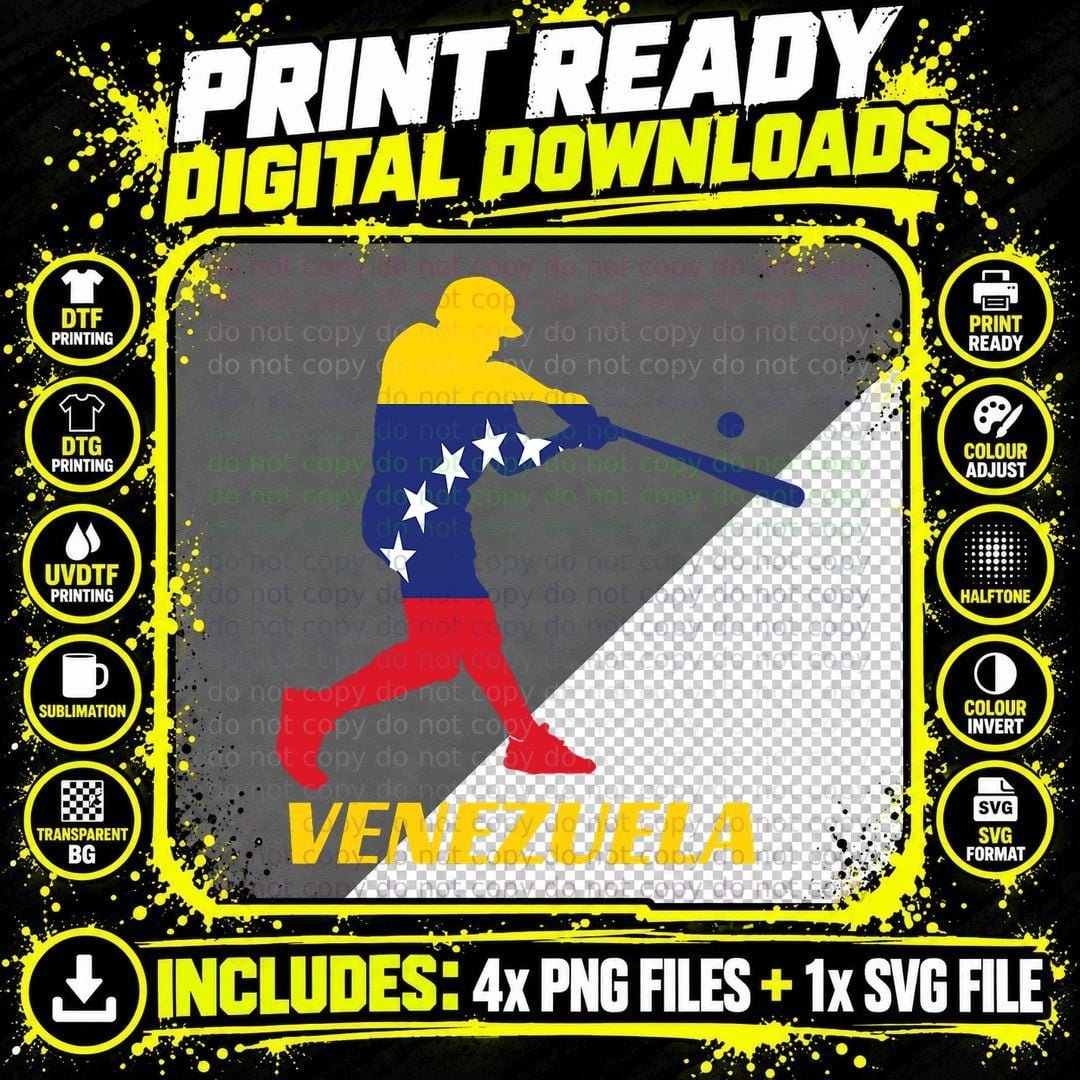 Venezuelan Baseball Player Batter National Team Flag Png SVG Digital Bundle