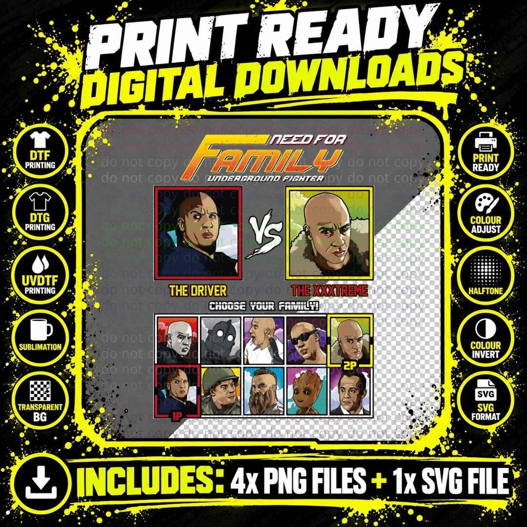 Vin Diesel Family Fighter T-Shirt Png SVG Digital Bundle