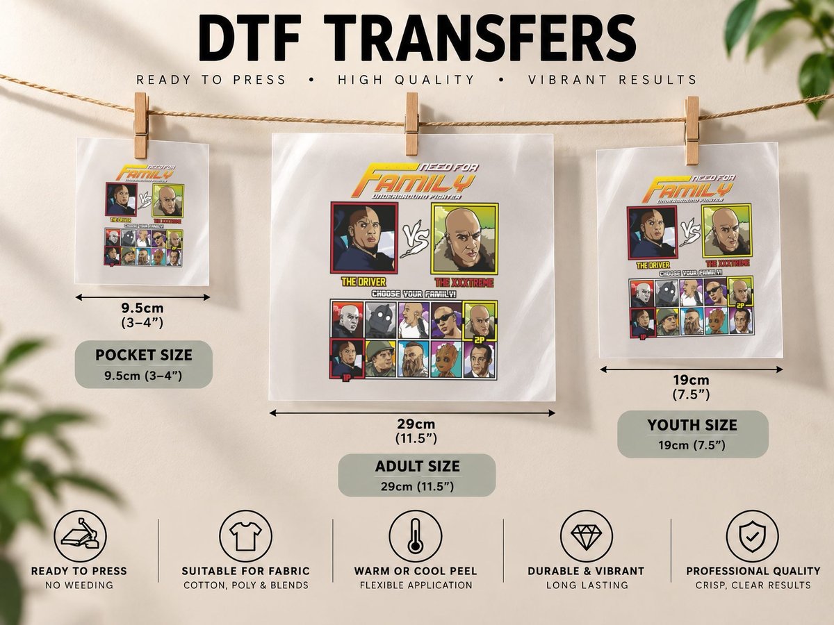 Vin Diesel Family Fighter DTF Transfer Iron On